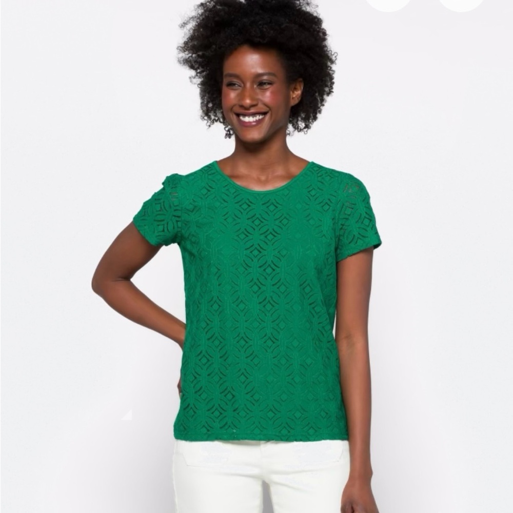 Market & Spruce Emerald Lace Blouse